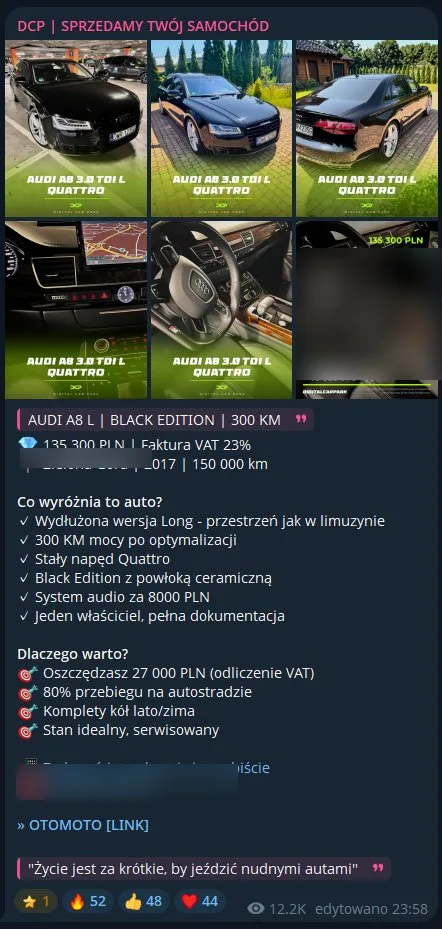 Realna publikacja na Telegramie — 12,2 tys. wyświetleń